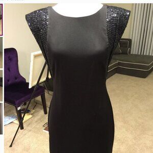 Cache Black Mini Dress Satin bodycon Sequins Size 4 NEW WITH TAG!